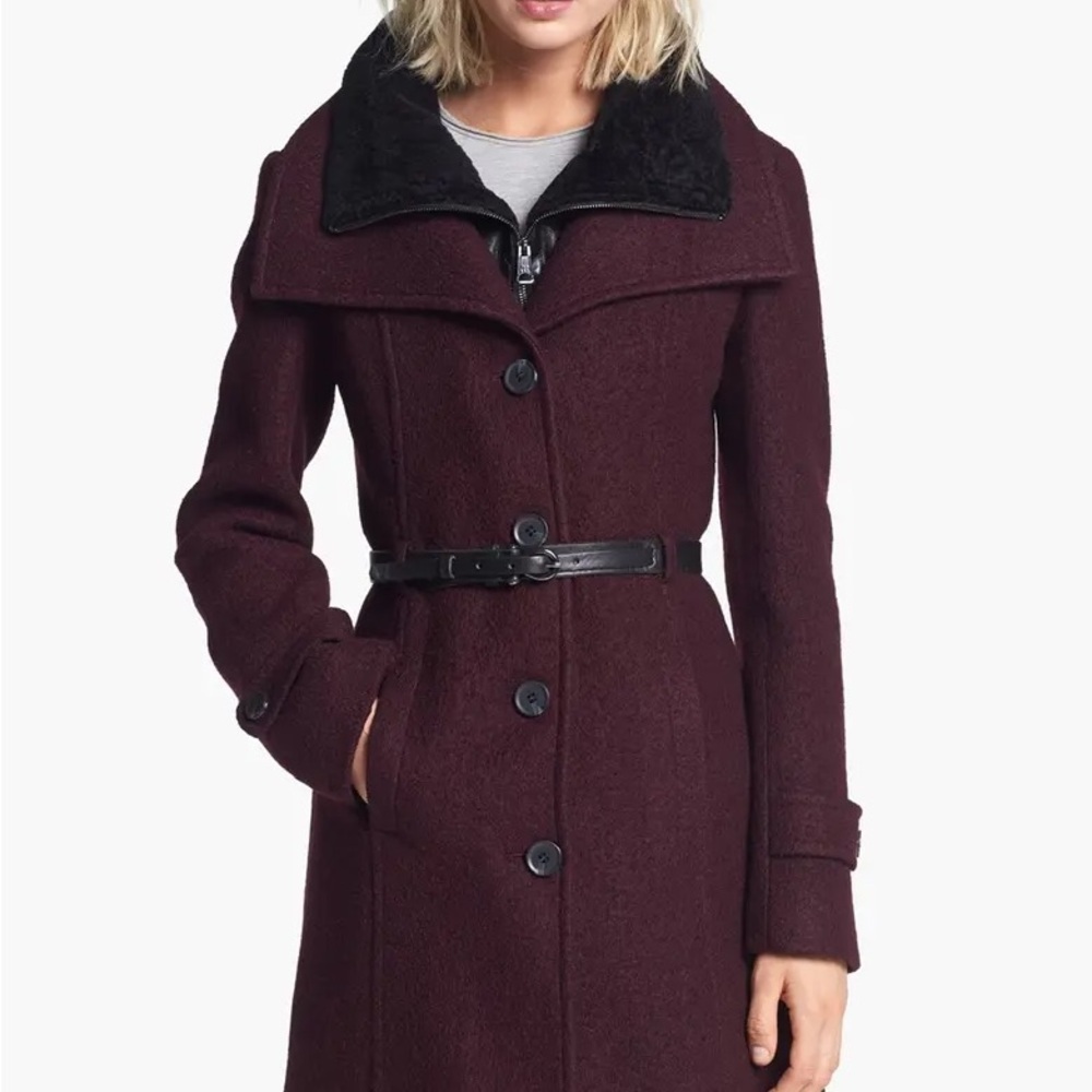 Soia & Kyo Dark Burgundy Trench Coat with Black Accents